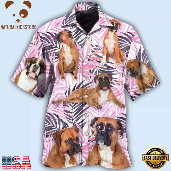Boxer Aloha Hawaii Shirt - Boxer Tropical Leaf Style Hawaiian Shirt For Summer, Dog Lovers