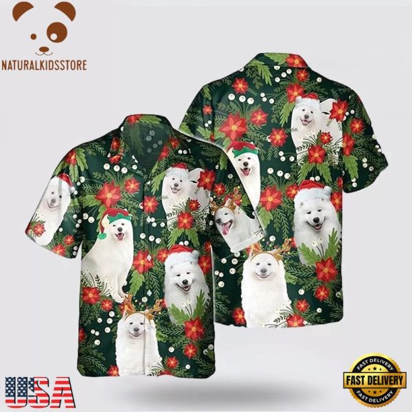 Hawaiian Beach Shirt, Samoyed Dog Lovers Christmas Hawaiian Shirt, Dog Lovers