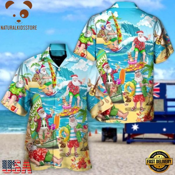 Hawaiian Beach Shirt, Santa Claus Surfing Hawaii Shirt, Enjoy Summer Beach Hawaiian, Dog Lovers