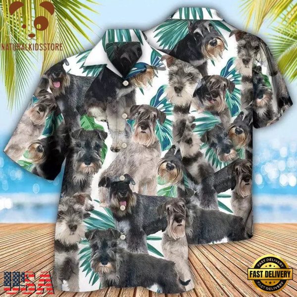 Hawaiian Beach Shirt, Schnauzer Aloha Hawaii Shirt - Dog Tropical Leaf Cool Hawaiian Shirt For Summer, Dog Lovers