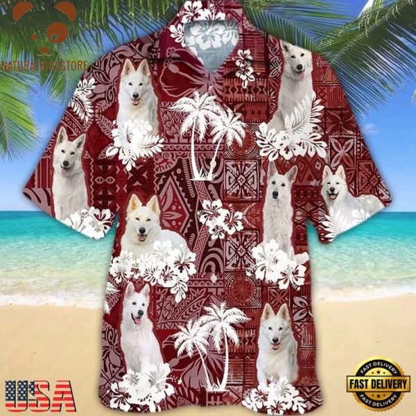 Hawaiian Beach Shirt, White German Shepherd Hawaiian Shirt, Cute Dog Hawaii Shirt, Dog Lovers