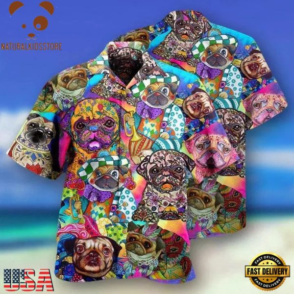 Hippie Pug Aloha Hawaii Shirt - Pug Dogs Colorful Cute Hawaiian Shirt For Summer, Dog Lovers