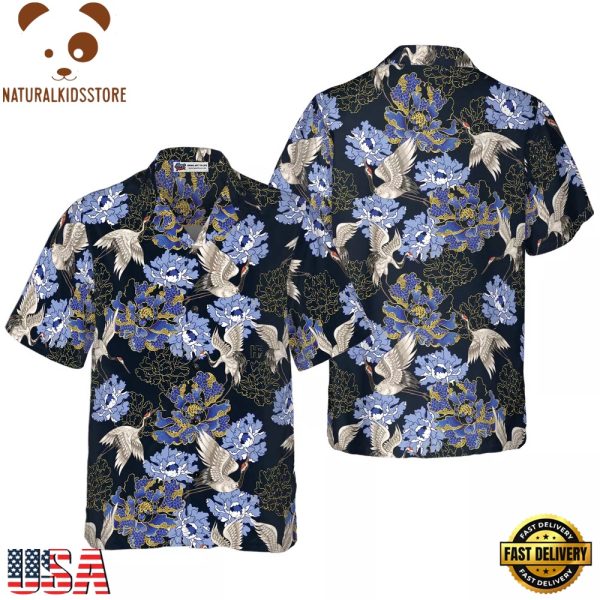 Japanese White Cranes Hawaiian Shirt, Colorful Summer Aloha Shirts For Men Women, Dog Lovers