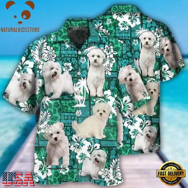 Maltese Aloha Hawaii Shirt - Dog Green Tropical Style Hawaiian Shirt, Dog Lovers